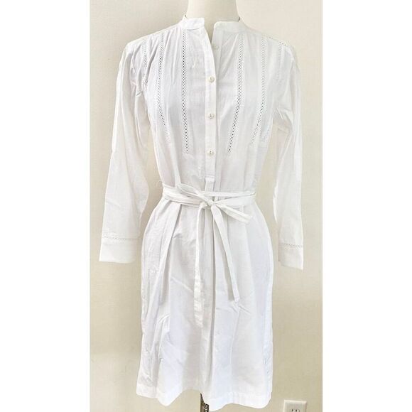 rag & bone Dresses & Skirts - Rag and Bone WALTA - Collarless White Embroidered Button Down Belted Shirtdress